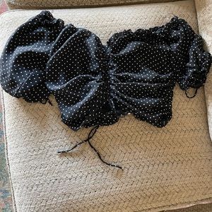 Original hyfve spring bubble sleeve Zip Sexy Dots Black  neckline crop top L